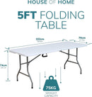 HHeavy Duty 5ft Folding Table – Portable Plastic Banquet & Camping BBQ Table
