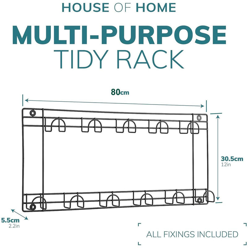 Two Tier Tool Holder with 11 Hooks – Black Powder Coated Wall Rack