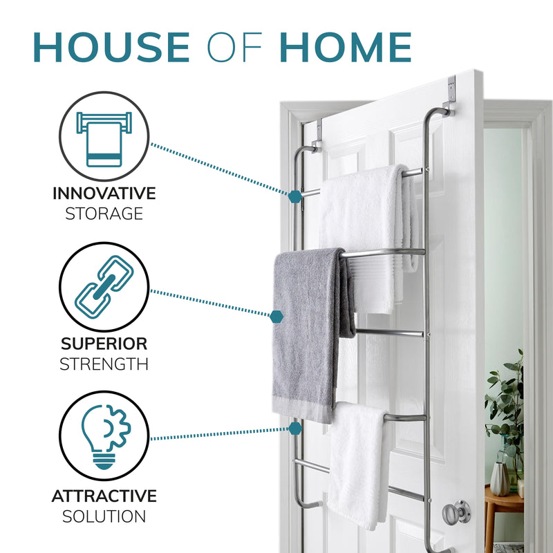 5 Tier Over Door Towel Rail – Powder Coated Clothes Airer with Non-Slip Feet