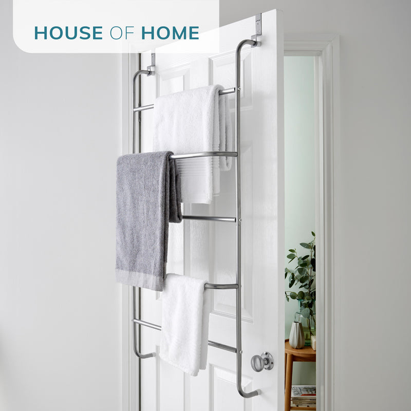 5 Tier Over Door Towel Rail – Powder Coated Clothes Airer with Non-Slip Feet