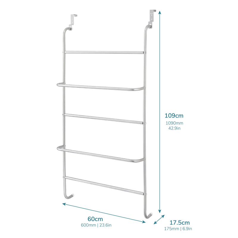 5 Tier Over Door Towel Rail – Powder Coated Clothes Airer with Non-Slip Feet