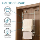 4 Tier Over Door Towel Rail in Silver – Clothes Hanging Rack with Non-Slip Feet