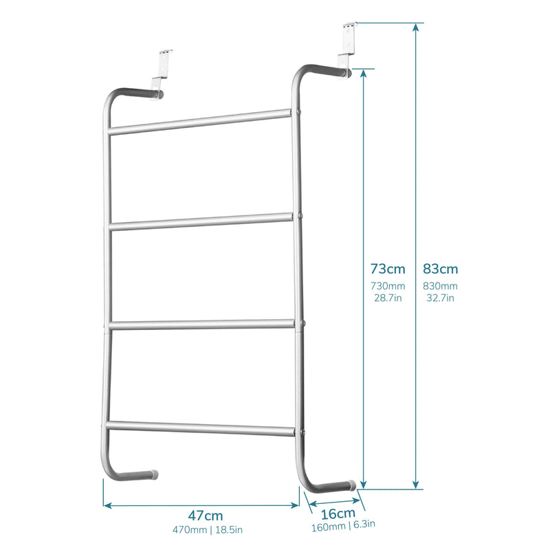 4 Tier Over Door Towel Rail in Silver – Clothes Hanging Rack with Non-Slip Feet