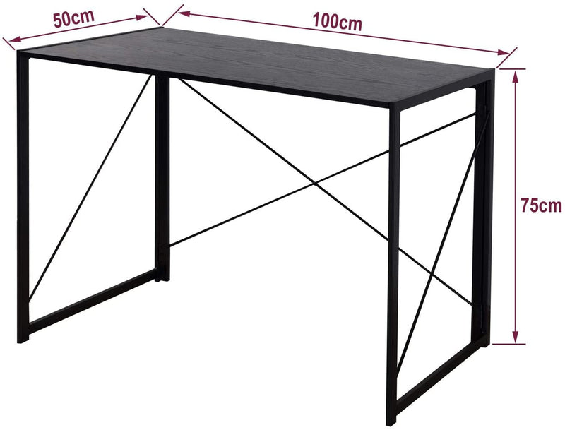 Folding Desk Table with Black Desktop & Metal Frame – 100 x 50 x 75 cm