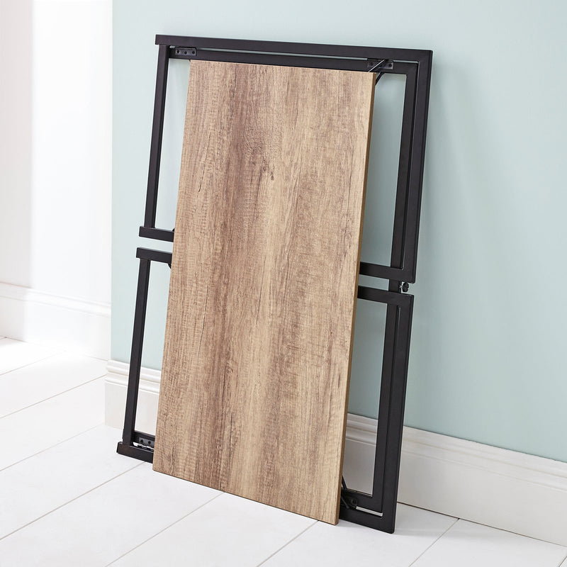 Folding Wooden Desktop Table with Black Metal Frame - 100 x 50 x 75cm