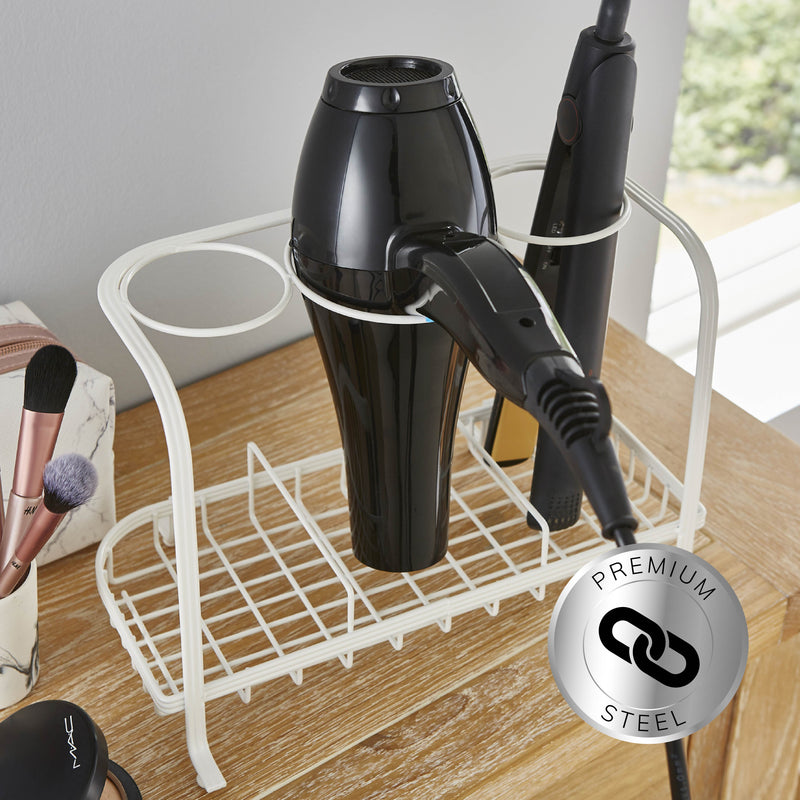 Cream Freestanding Hair Dryer & Straighteners Holder – Heat-Resistant Storage Stand with Cable Tidy