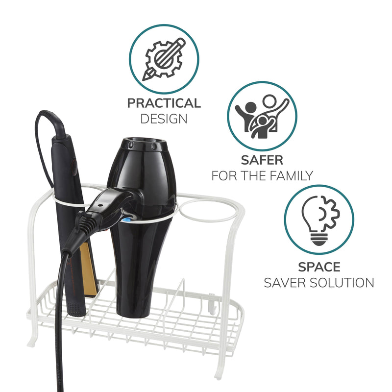 Cream Freestanding Hair Dryer & Straighteners Holder – Heat-Resistant Storage Stand with Cable Tidy
