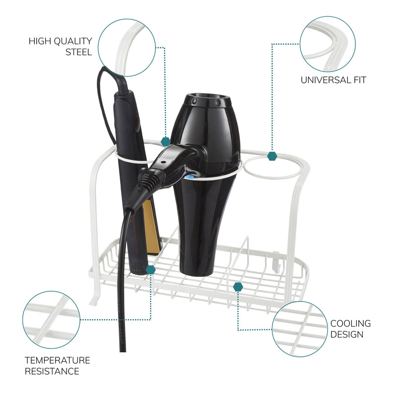 Cream Freestanding Hair Dryer & Straighteners Holder – Heat-Resistant Storage Stand with Cable Tidy