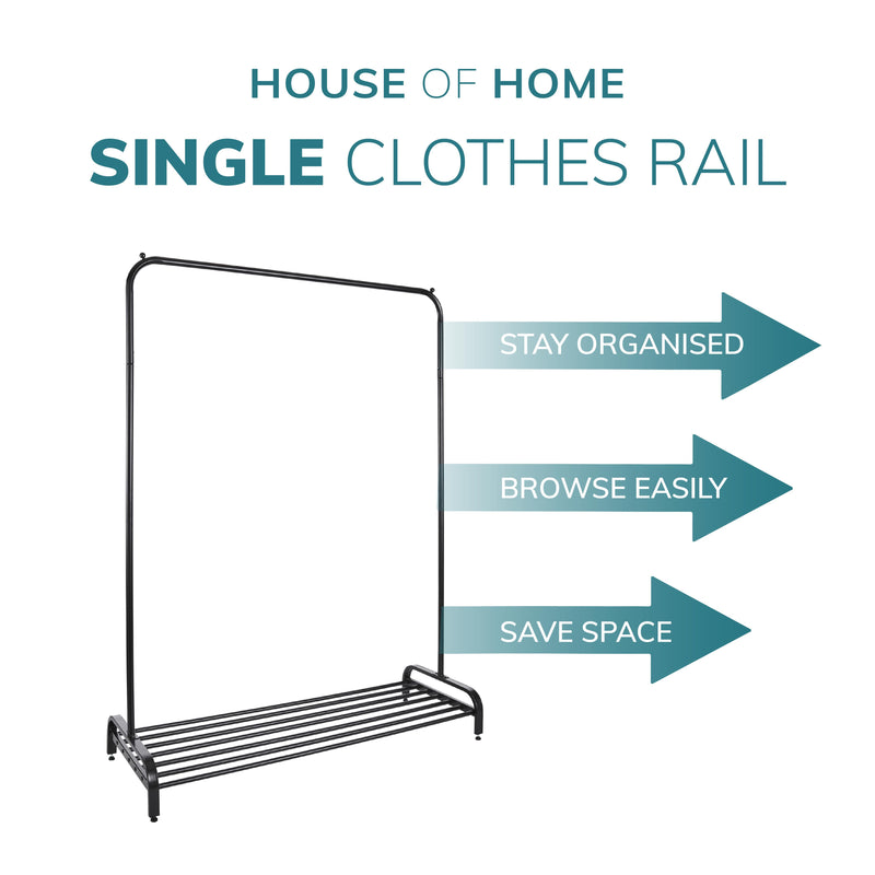 Garment Rack Clothes Rail Stand with Shoe Shelf – Adjustable Feet and Anti-Slip Bar Ends
