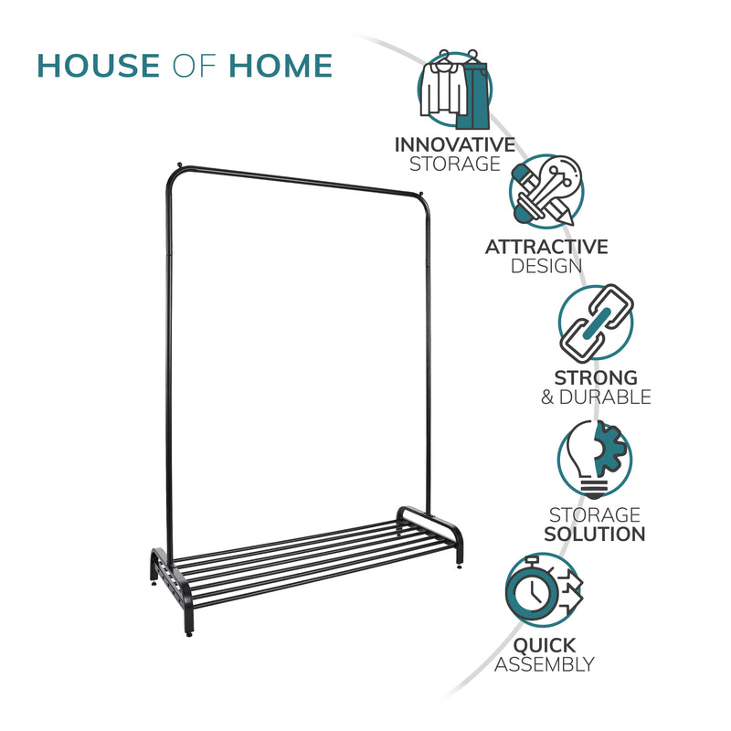 Garment Rack Clothes Rail Stand with Shoe Shelf – Adjustable Feet and Anti-Slip Bar Ends