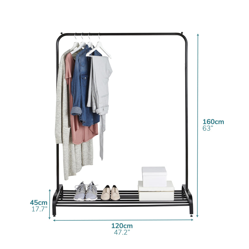 Garment Rack Clothes Rail Stand with Shoe Shelf – Adjustable Feet and Anti-Slip Bar Ends