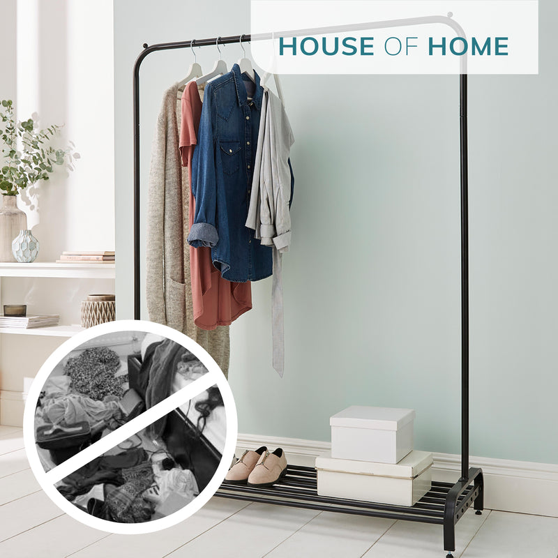Garment Rack Clothes Rail Stand with Shoe Shelf – Adjustable Feet and Anti-Slip Bar Ends