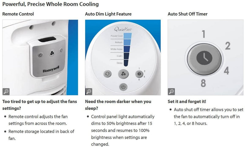 Honeywell QuietSet Tower Fan with Remote Control, White HYF260E [Energy Class A++]