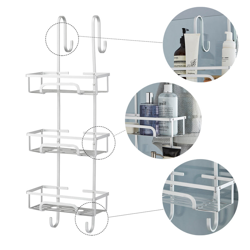 Extra Large Aluminium Hanging Shower Caddy – Rust-Proof 3 Tier Bathroom Organiser