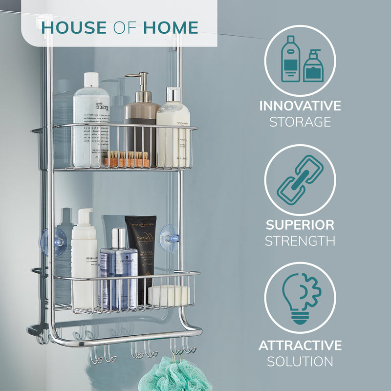 Over Door Hanging Shower Caddy – 2 Tier Rust-Resistant Bathroom Organiser with Nano Coating