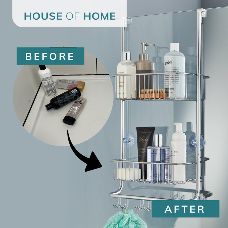 Over Door Hanging Shower Caddy – 2 Tier Rust-Resistant Bathroom Organiser with Nano Coating