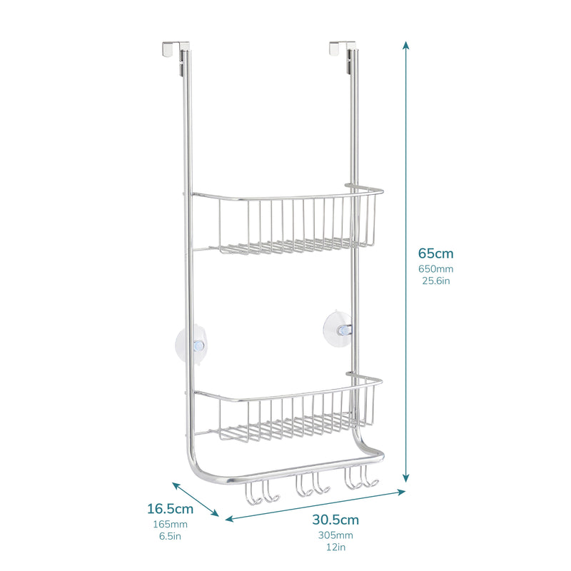 Over Door Hanging Shower Caddy – 2 Tier Rust-Resistant Bathroom Organiser with Nano Coating