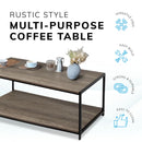 Light Brown 2-Tier Coffee Table 100cm – Living Room Table with Metal Frame & Shelf