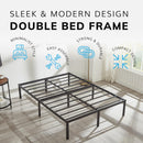 Double Bed Frame – Durable Black Metal Platform, 138 x 191 x 35 cm