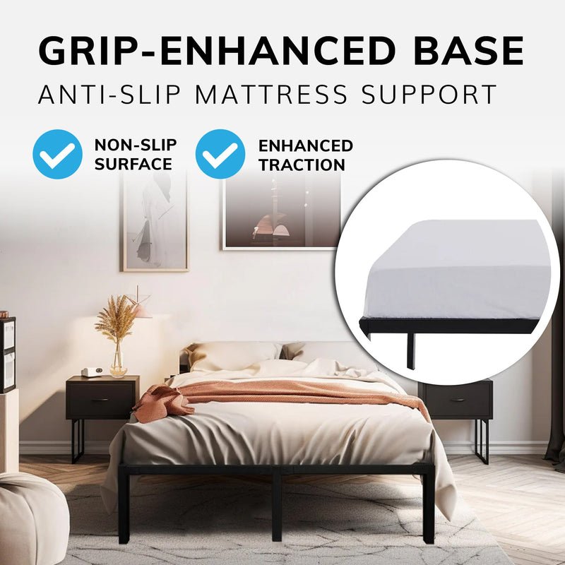 Double Bed Frame – Durable Black Metal Platform, 138 x 191 x 35 cm