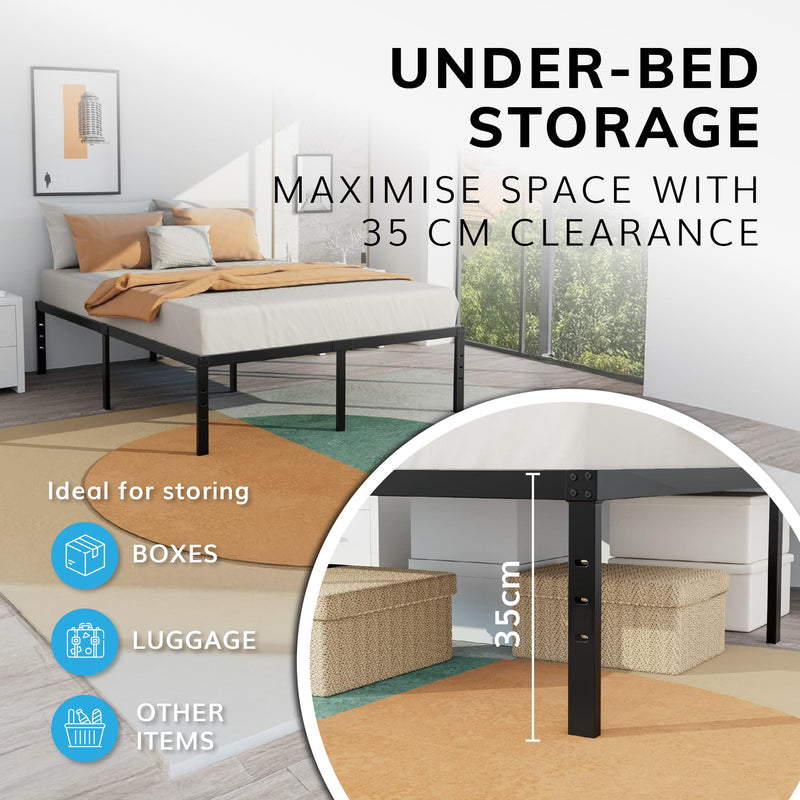 King Size Bed Frame – Durable Black Metal Platform, 151 x 201 x 35 cm