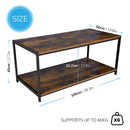Rustic Brown 2-Tier Coffee Table 100cm – Living Room Table with Metal Frame & Shelf