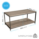 Light Brown 2-Tier Coffee Table 100cm – Living Room Table with Metal Frame & Shelf