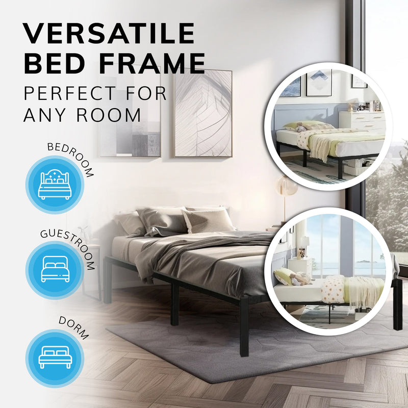 King Size Bed Frame – Durable Black Metal Platform, 151 x 201 x 35 cm