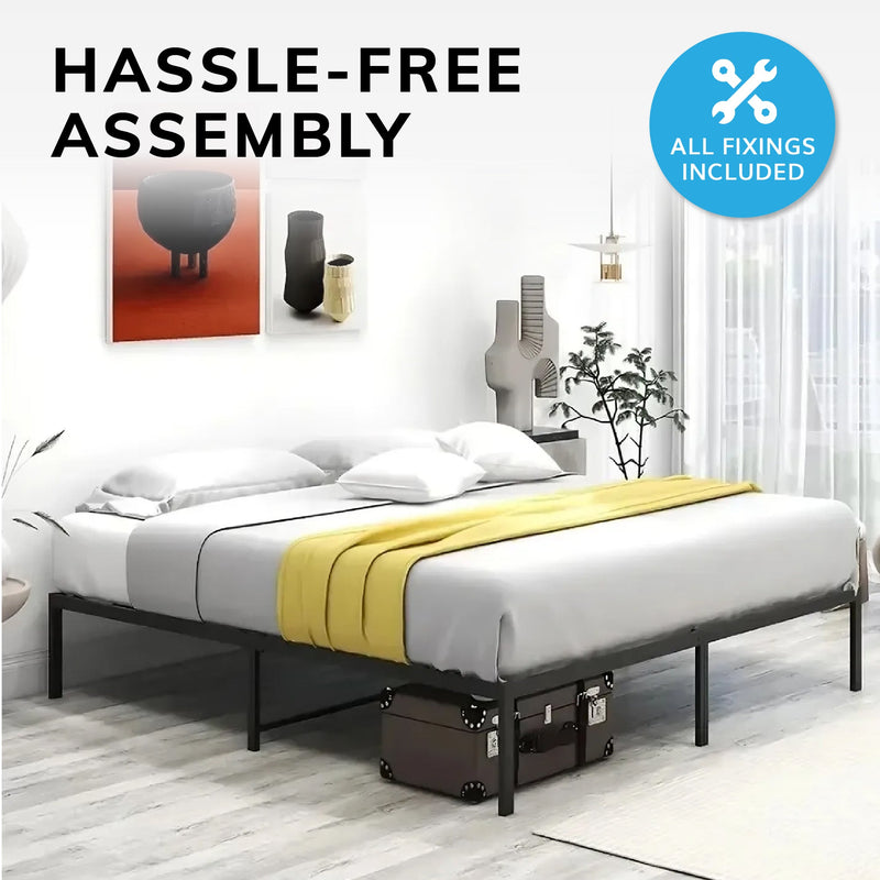 Double Bed Frame – Durable Black Metal Platform, 138 x 191 x 35 cm