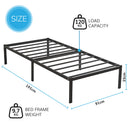 Single Metal Bed Frame – Durable Black Powder Coating, 198 x 91 x 40 cm