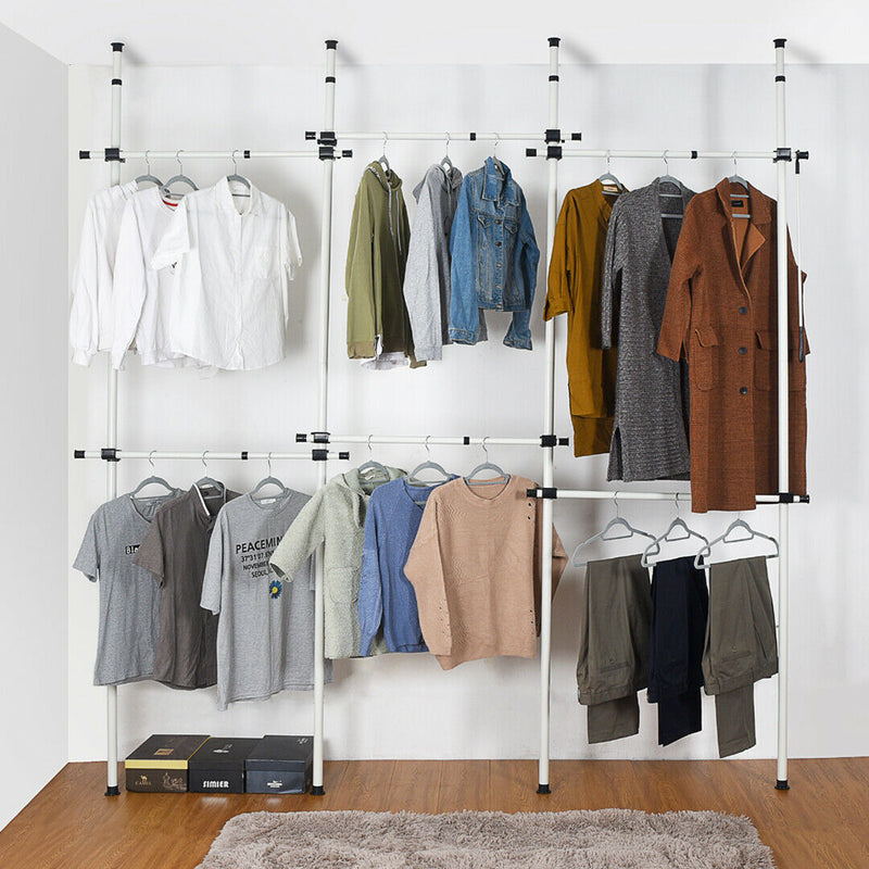 Floor to Ceiling Triple Telescopic Wardrobe Organiser – 2 Tier Hanging Clothes Rack