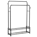 Freestanding Double Clothes Rail with 2 Shoe Racks & 4 Side Hooks – Black Steel