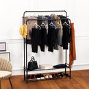 Freestanding Double Clothes Rail with 2 Shoe Racks & 4 Side Hooks – Black Steel