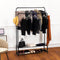 Freestanding Double Clothes Rail with 2 Shoe Racks & 4 Side Hooks – Black Steel
