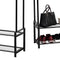 Freestanding Double Clothes Rail with 2 Shoe Racks & 4 Side Hooks – Black Steel