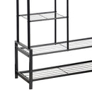Freestanding Double Clothes Rail with 2 Shoe Racks & 4 Shelves – Black Steel Frame