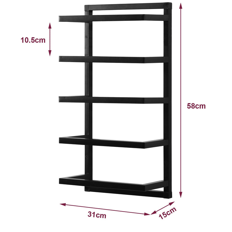 Wall Mounted Towel Holder – 5 Rail Black Bathroom Storage Rack
