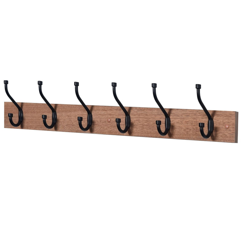 Oak Finish Heavy Duty 6 Double Coat Hooks Wall Or Door Mountable