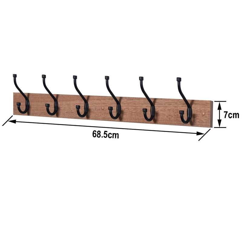 Oak Finish Heavy Duty 6 Double Coat Hooks Wall Or Door Mountable