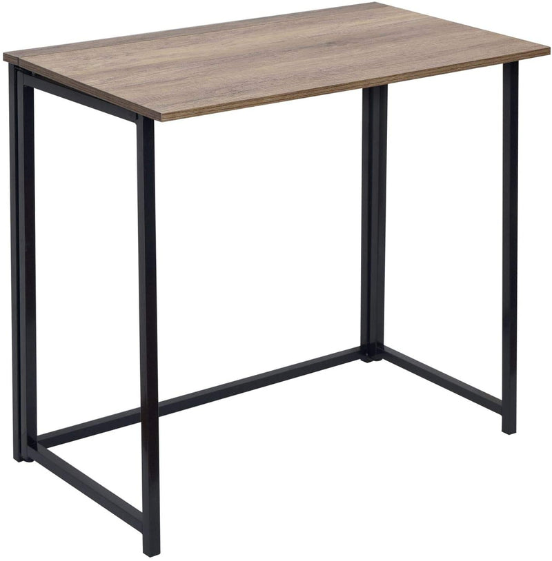 Folding Brown Wood Grain Desk Table with Black Frame – 80 x 45 x 74 cm