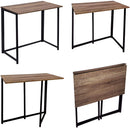 Folding Brown Wood Grain Desk Table with Black Frame – 80 x 45 x 74 cm