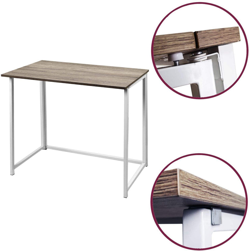 Folding Desk Table In White Powder Coating - 80 x 45 x 74cm