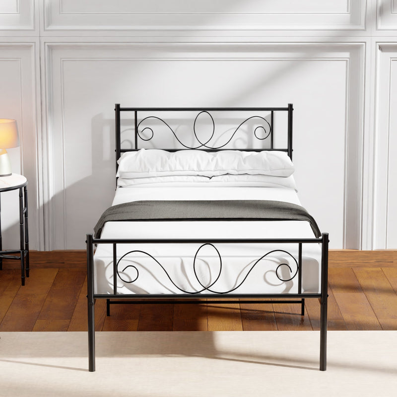 Metal Scroll Design Bed Frame in Black