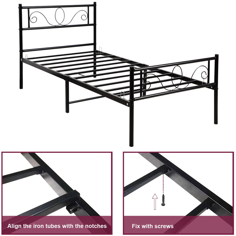 Metal Scroll Design Bed Frame in Black