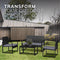 Stylish Black Frame Rattan Garden Furniture Set – 4-Piece Outdoor Furniture Collection with Double Chair, 2 Single Chairs, Glass Coffee Table
