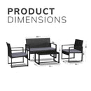Stylish Black Frame Rattan Garden Furniture Set – 4-Piece Outdoor Furniture Collection with Double Chair, 2 Single Chairs, Glass Coffee Table