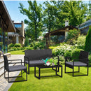 Stylish Black Frame Rattan Garden Furniture Set – 4-Piece Outdoor Furniture Collection with Double Chair, 2 Single Chairs, Glass Coffee Table