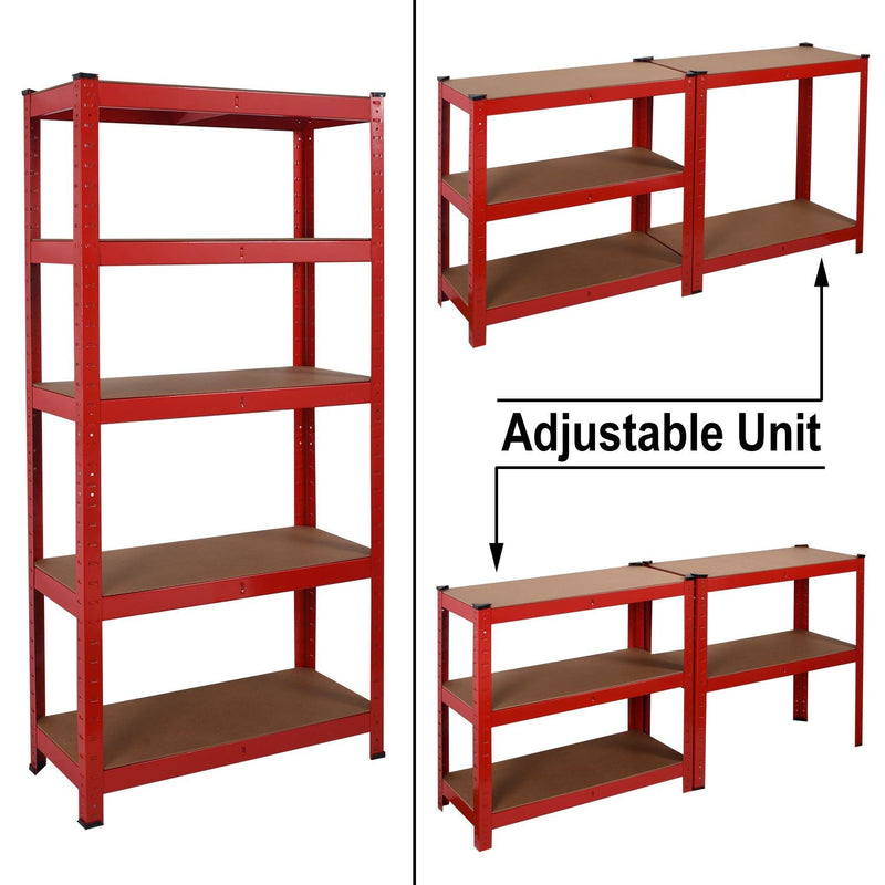 Heavy Duty Steel & MDF 5 Tier Racking Shelf in Red