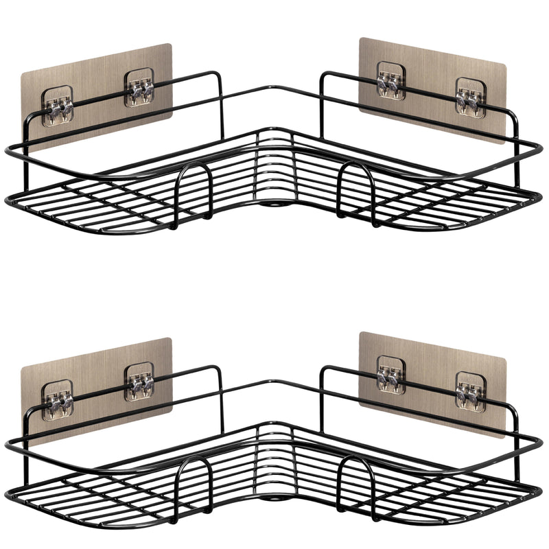 Set of 2 Black Self-Adhesive Corner Shower Shelves – Rust Resistant Storage