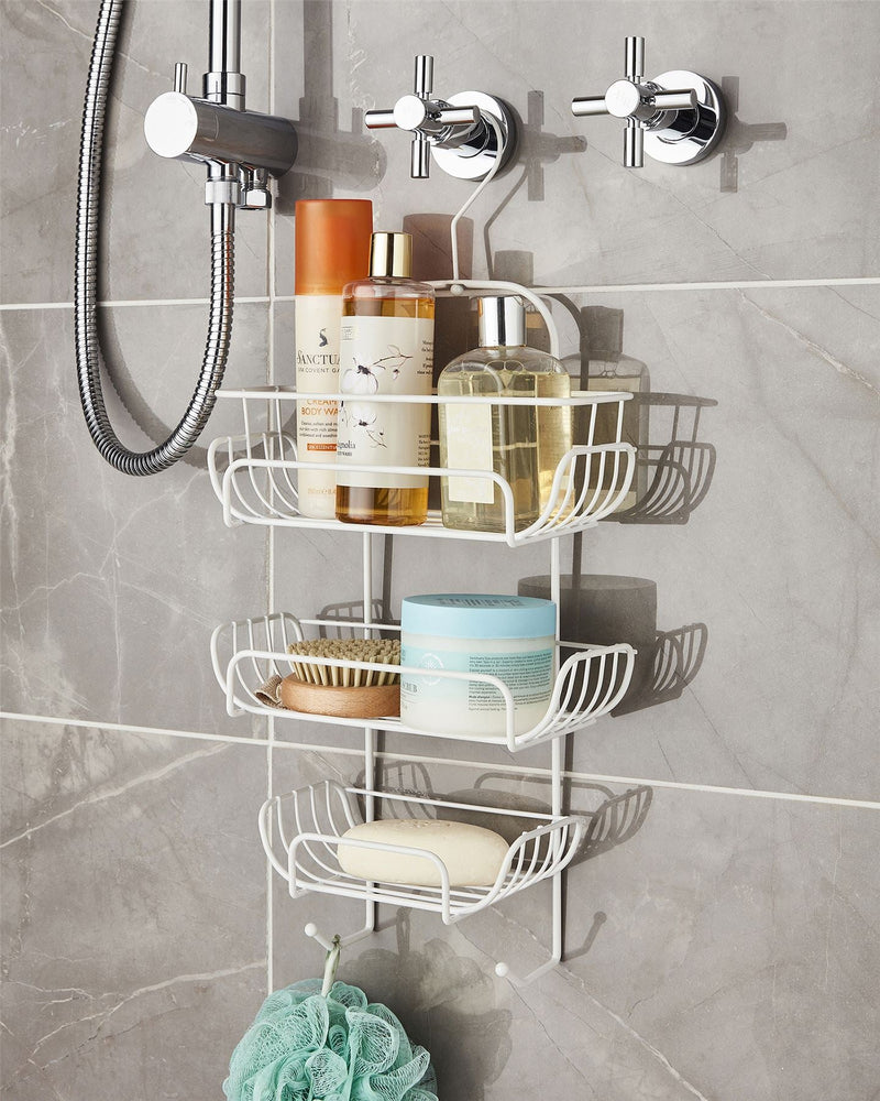 Shower Caddy in White Nano Powder Coating 3 Tier Hanging